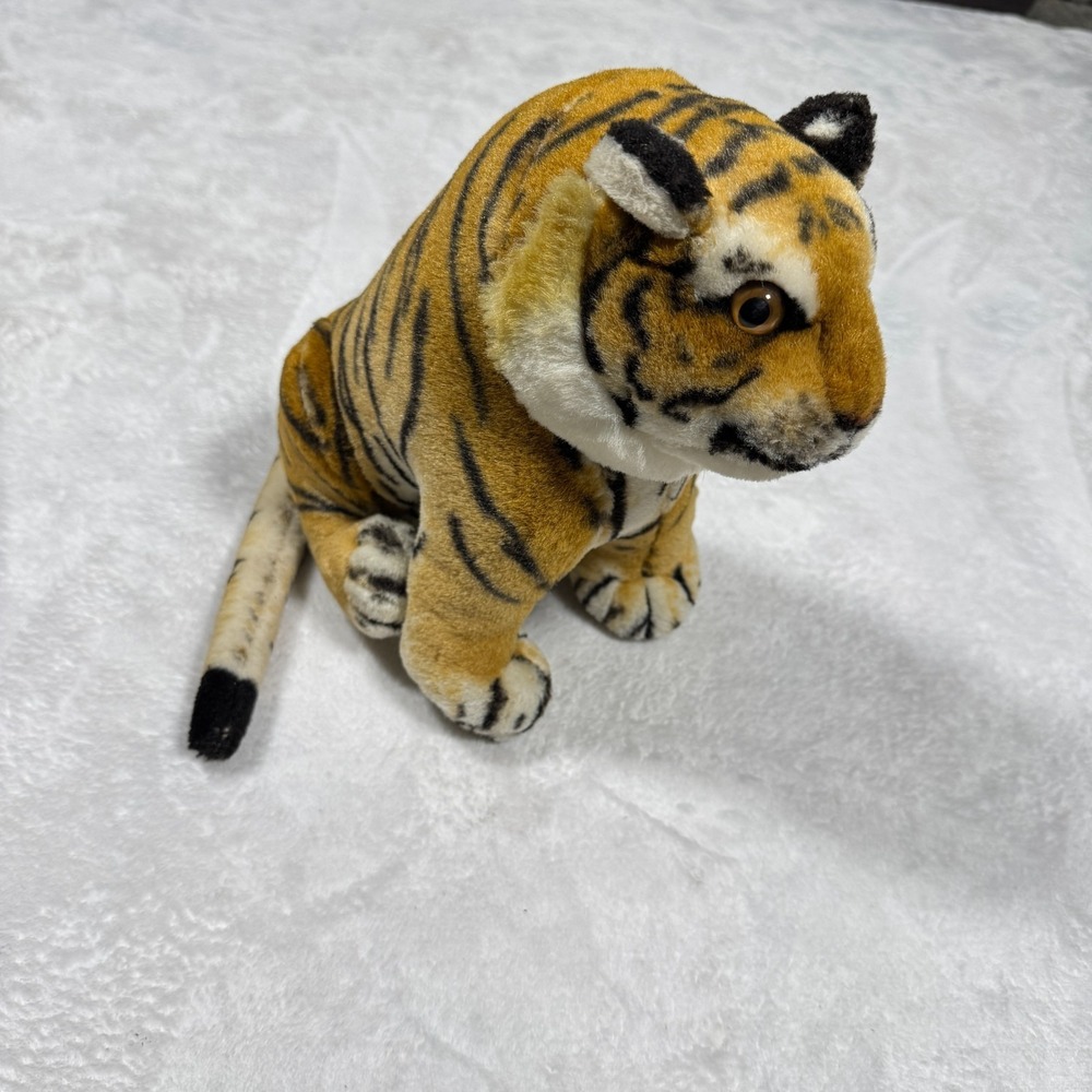 Vintage Tiger Plush Toy Stuffed Animal Orange Black Striped 10"